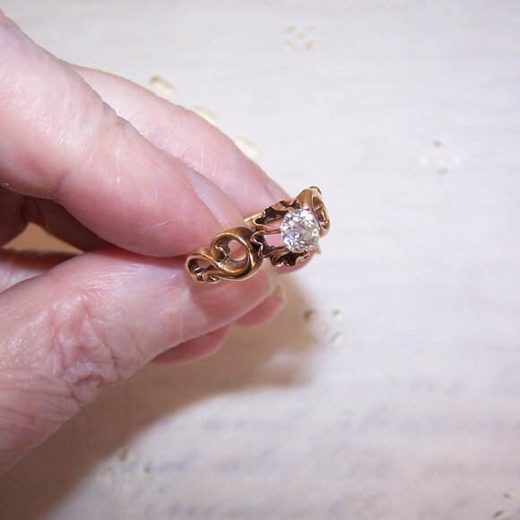 Antique Victorian 14K Gold .50 CT Old Mine Cut Diamond Engagement Ring - Size 7 - Picture 7 of 9